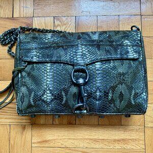 Rebecca Minkoff Large M.A.C. Snakeskin Croc Embossed Crossbody Clutch green bag